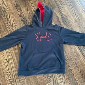 Under armour black hoodie with red logo